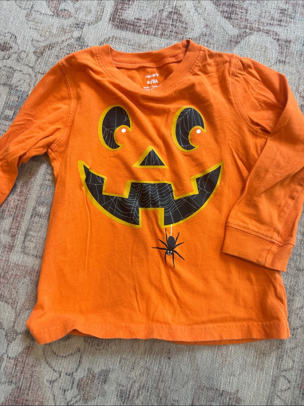 Carter's Orange Long-Sleeve Jack-O'-Lantern Tee with Spider Detail